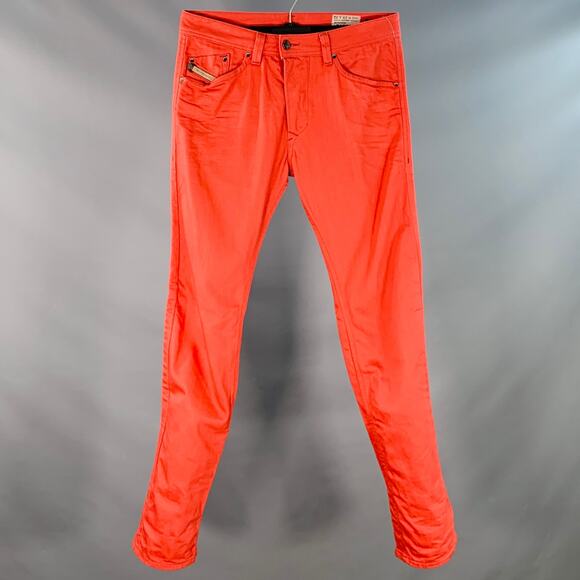 DIESEL Size 29 Darron Red Orange Cotton Twill Slim Tapered Button Fly Jeans - Picture 1 of 9